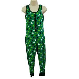 Snooze Button Shamrock Sleeveless One Piece Pajama Romper Small